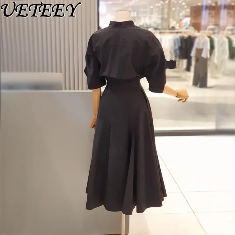 Модное дизайнерское платье с воротником-стойкой и рюшами на рукавах Новинка лета