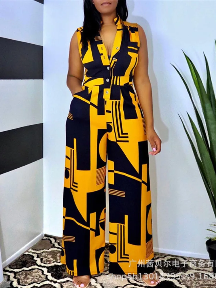 

Женский элегантный летний комбинезон Mandylandy в стиле пэчворк, женский модный Повседневный Свободный комбинезон без рукавов с V-образным выре...