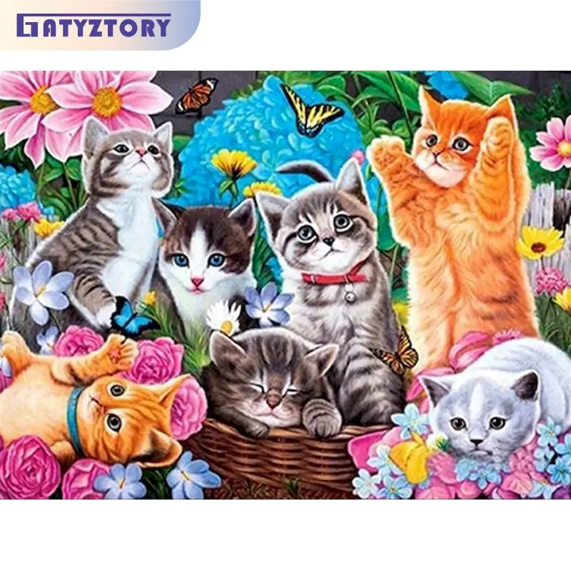 

GATYZTORY DIY Diamond Embroidery Cat Diamond Painting Animals Full Square Drill Display Diamond Mosaic Home Decoration
