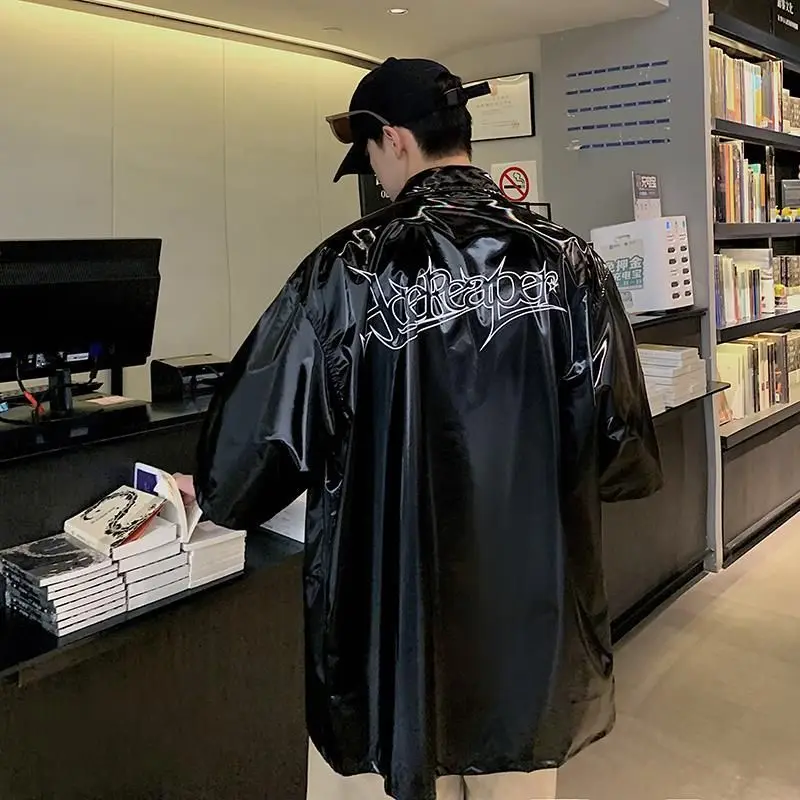 

2022 new shiny short-sleeved shirt men women handsome summer hip hop loose blouse handsome Harajuku cool trend jacket streetwear