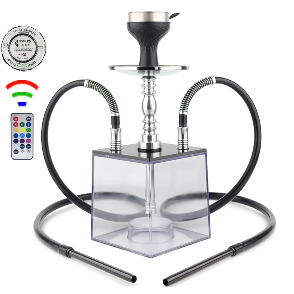 

42cm Nice With Light Square Tobacco Nargile Acrylic Shisha Stainless Set Heater Hookah 2 Complete Chicha Steel Box Hoses