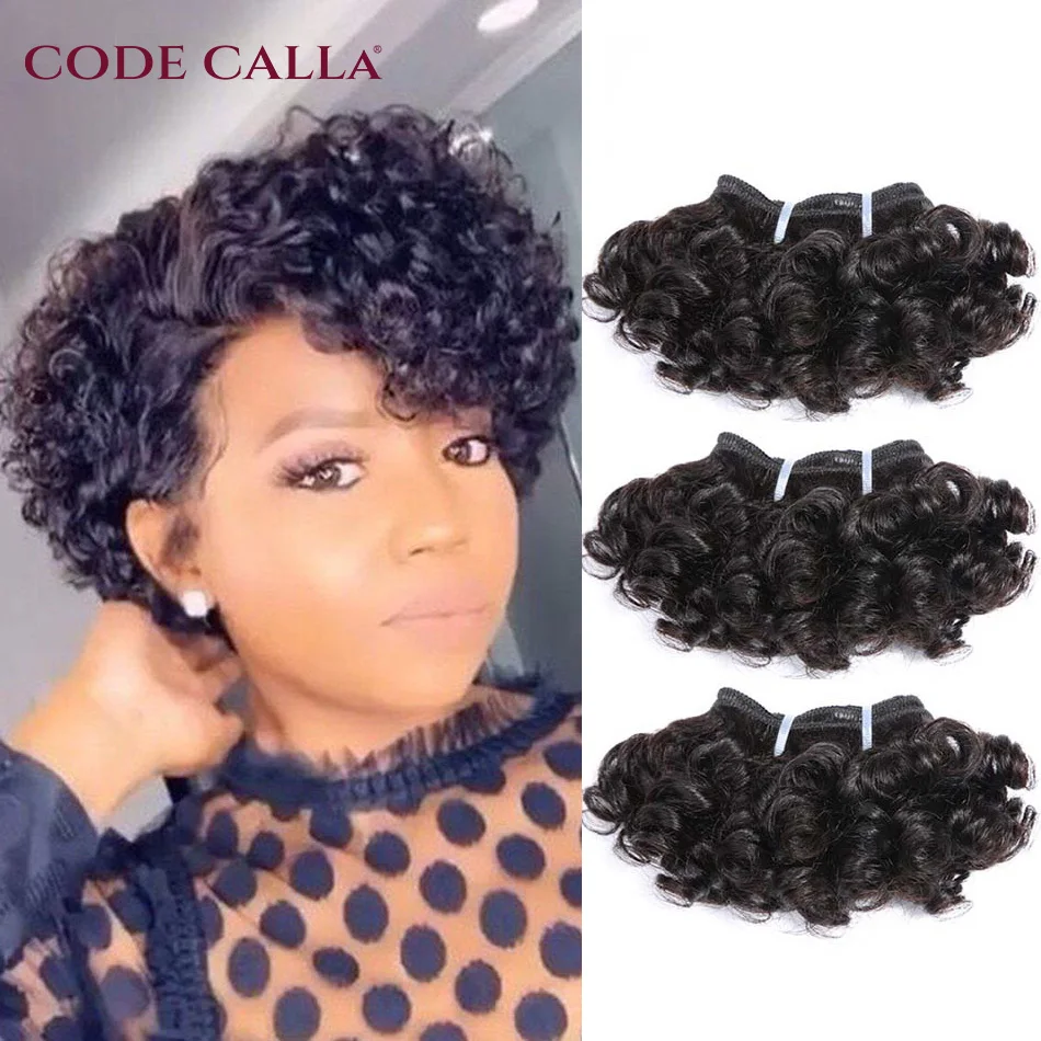 

Code Calla Bouncy Curly Hair Bundles Double Draw Indian 6inch Short Cut Remy Human Hair Extensions Natural Black Brown Color