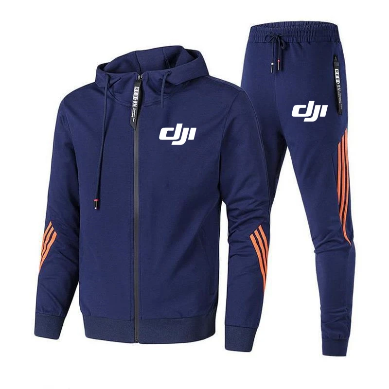 

High Quality Spring Autumn DJI Professional Pilot Drone Prints Men Sets Customizable Logo Men Hoodie Cardigan+Pants Sets
