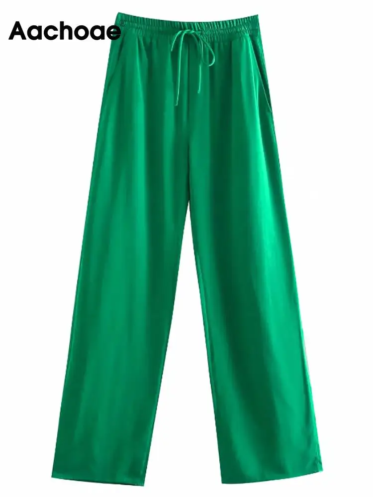 

Женские брюки Aachoae, с широкими штанинами, зеленые, повседневные, длинные, винтажные