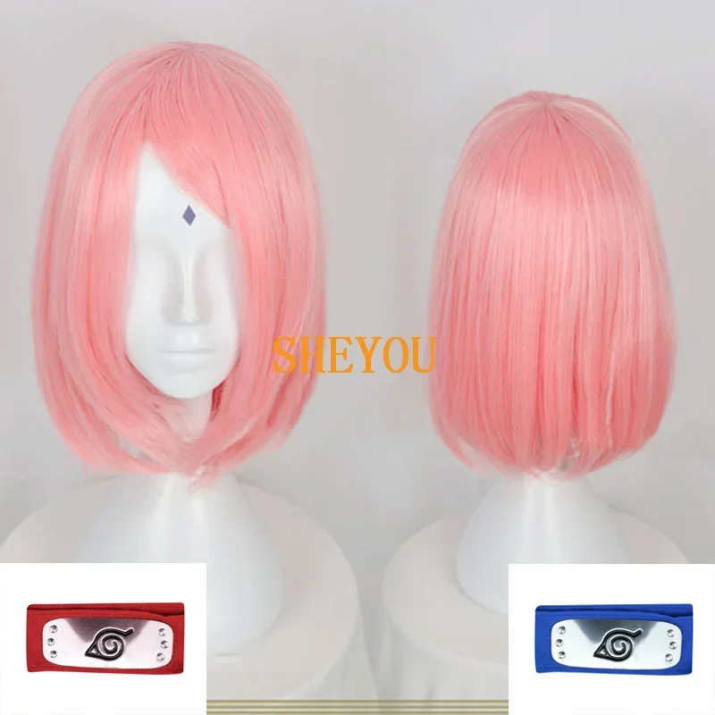 Аниме Харуно Сакура короткие розовые волосы в стиле с повязкой на голову