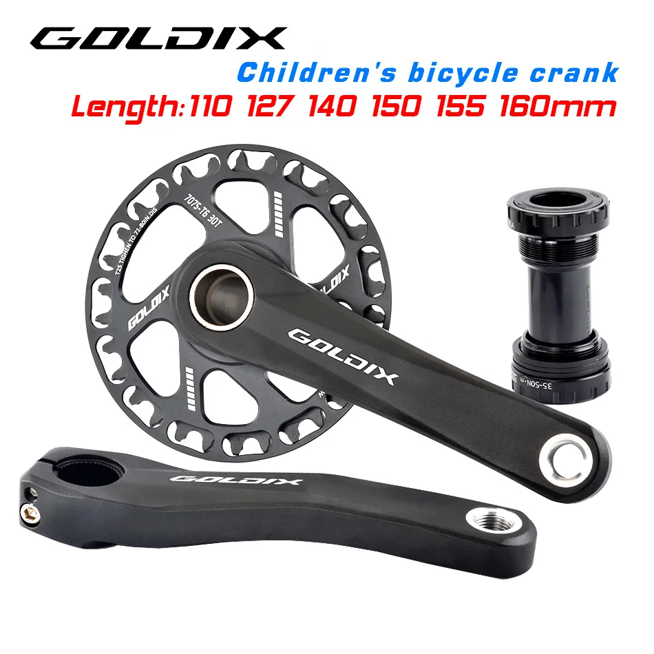 GOLDIX Children Bicycle Crankset 110/127/140/150/155/160mm Bicycle Crank with Protective Disc 30T 32T Chainwheel kids Bike Part