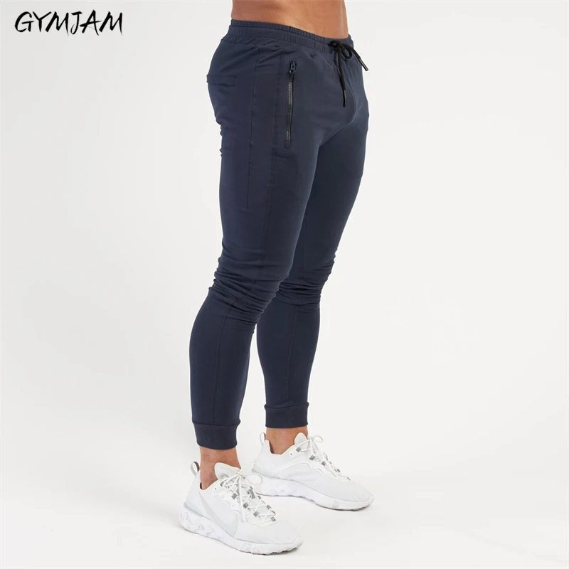 

Joggers Cotton Fitness Men's Track Pants Zipper Pockets Solid Outdoor Streetwear Casual Pants Gym Workout Men's Trousers