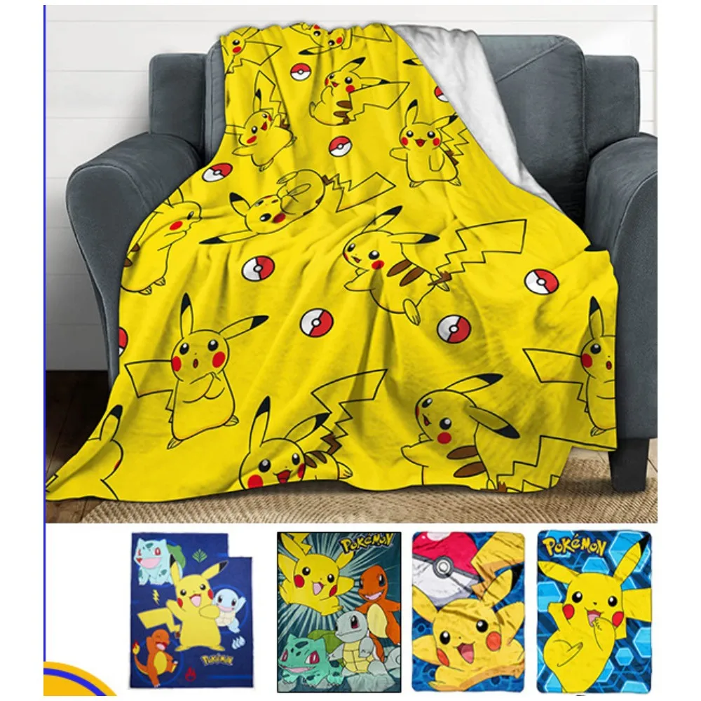 

Kawaii Pokemon Plush Warm Blanket Cartoon Anime Pikachu Plushie Flannel Throw Blankets for Office Soft Comfortable Home Textile