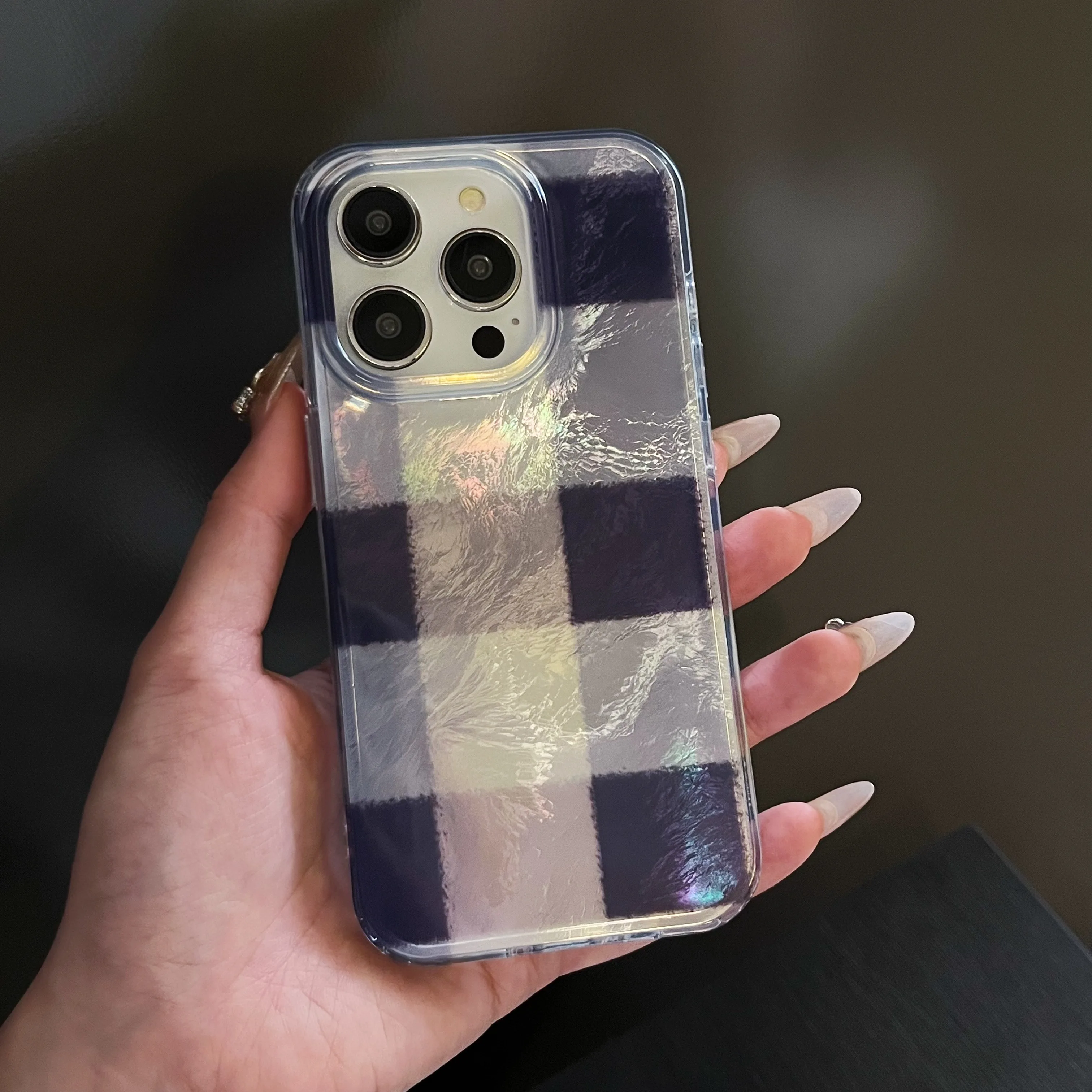 Korean INS Electroplated Vintage Checkers Dual-layer Chic Phone Case for iPhone 16 15 14 13 Pro Max Back Cover Capa