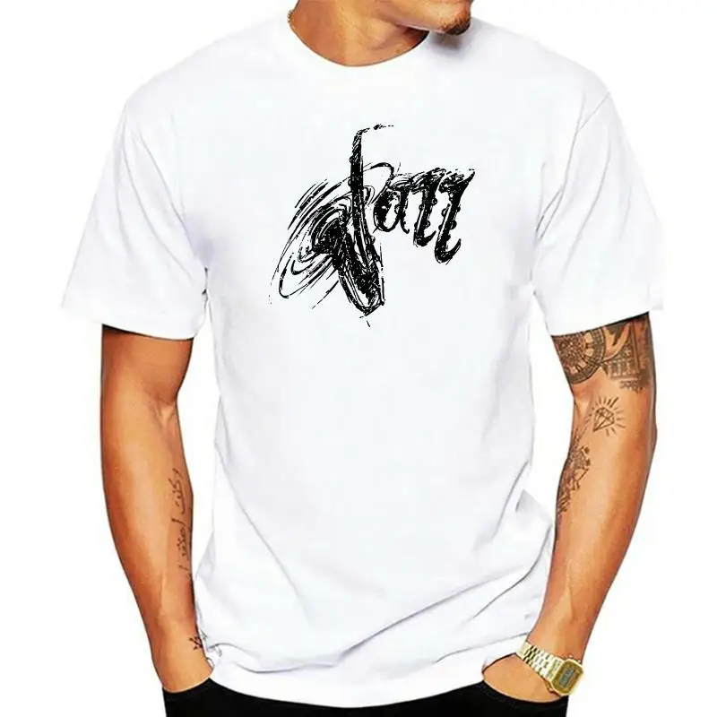 

2022 Fashion Hot Sale DISTRESSED JAZZ SAXOPHONE BLACK MUSIC SAX PLAYER Mens White T-Shirt T-shirt