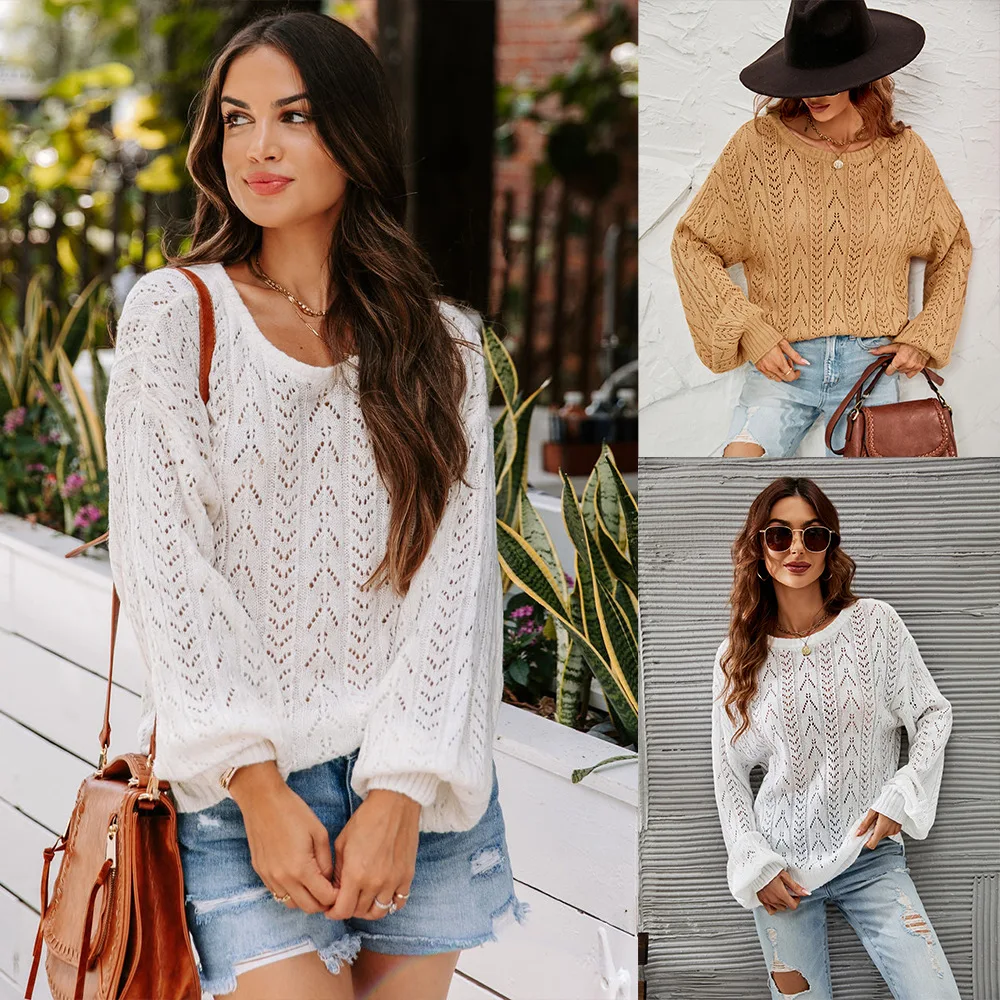 

Mandylandy женский элегантный осенне-зимний Свободный теплый вязаный пуловер свитер модный вязаный свитер с длинными рукавами-фонариками