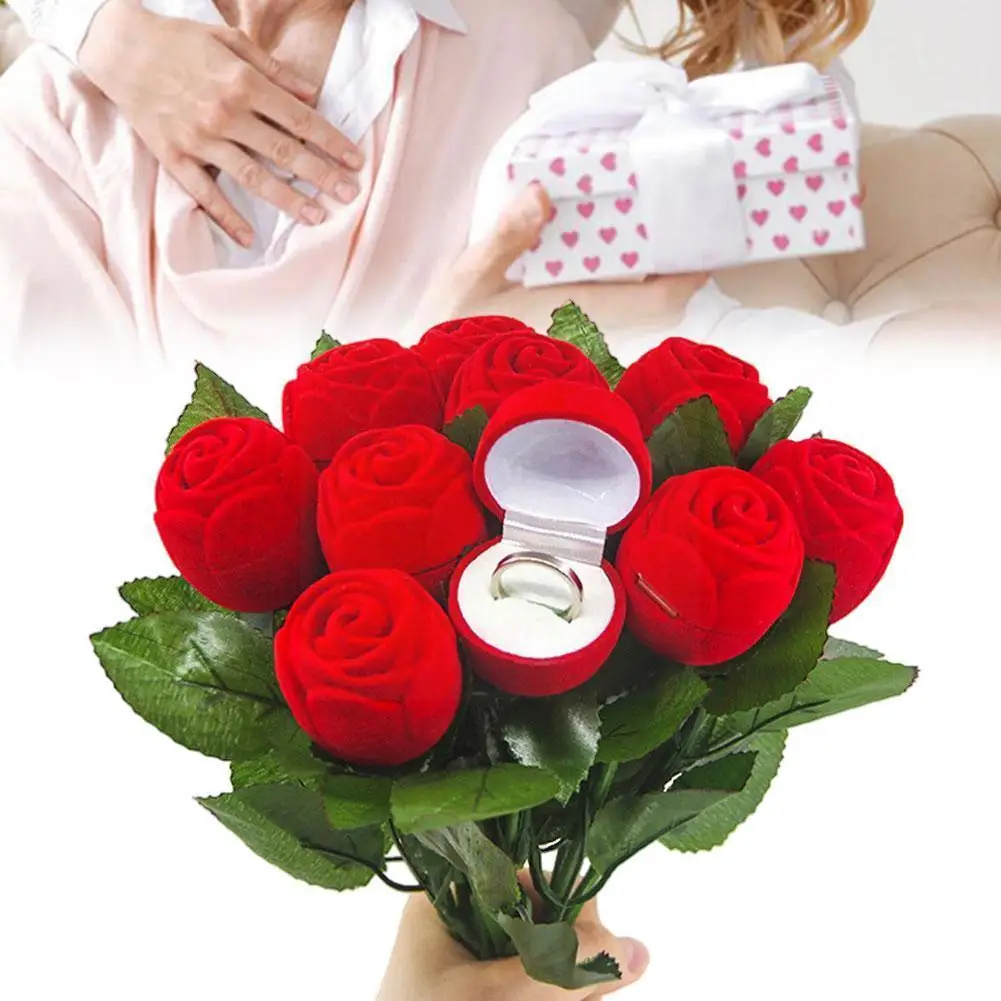 

Rose Ring Box Anniversaries Weddings Birthdays Valentine's Gifts Proposal Ring Love Box Day Flower Red Jewelry L2h8