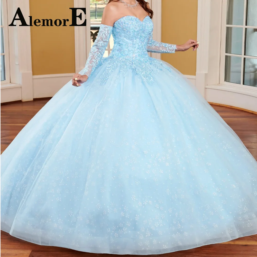 

Alemore Elegant Ball Gown Quinceanera Dresses Appliques Pleat Beading Sweetheart Lace Up Customised Vestidos Robes De Soirée