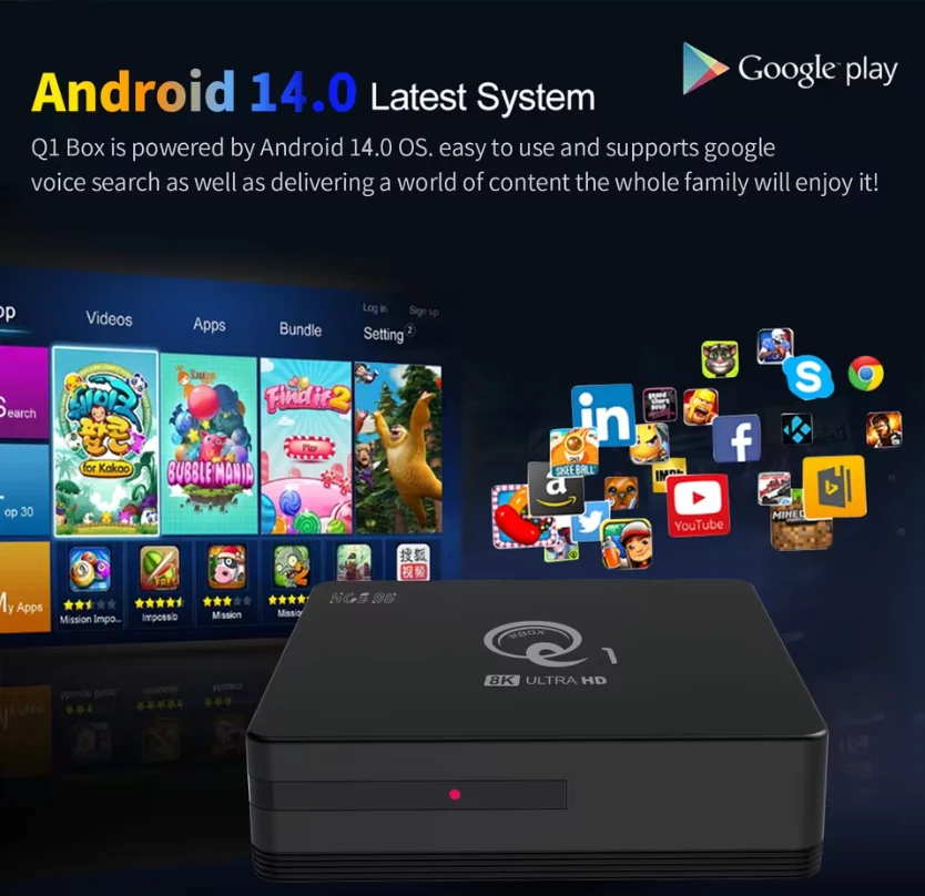 ТВ-приставка Android 14 Q4 на Amlogic S905L3 с бесплатным IPTV, поддержкой двухдиапазонного Wi-Fi 2.4G и 5G, Bluetooth 5.0, 4K медиаплеер, голосовое управление (art.: 3920da32f79d5) - 3920da32f79d5