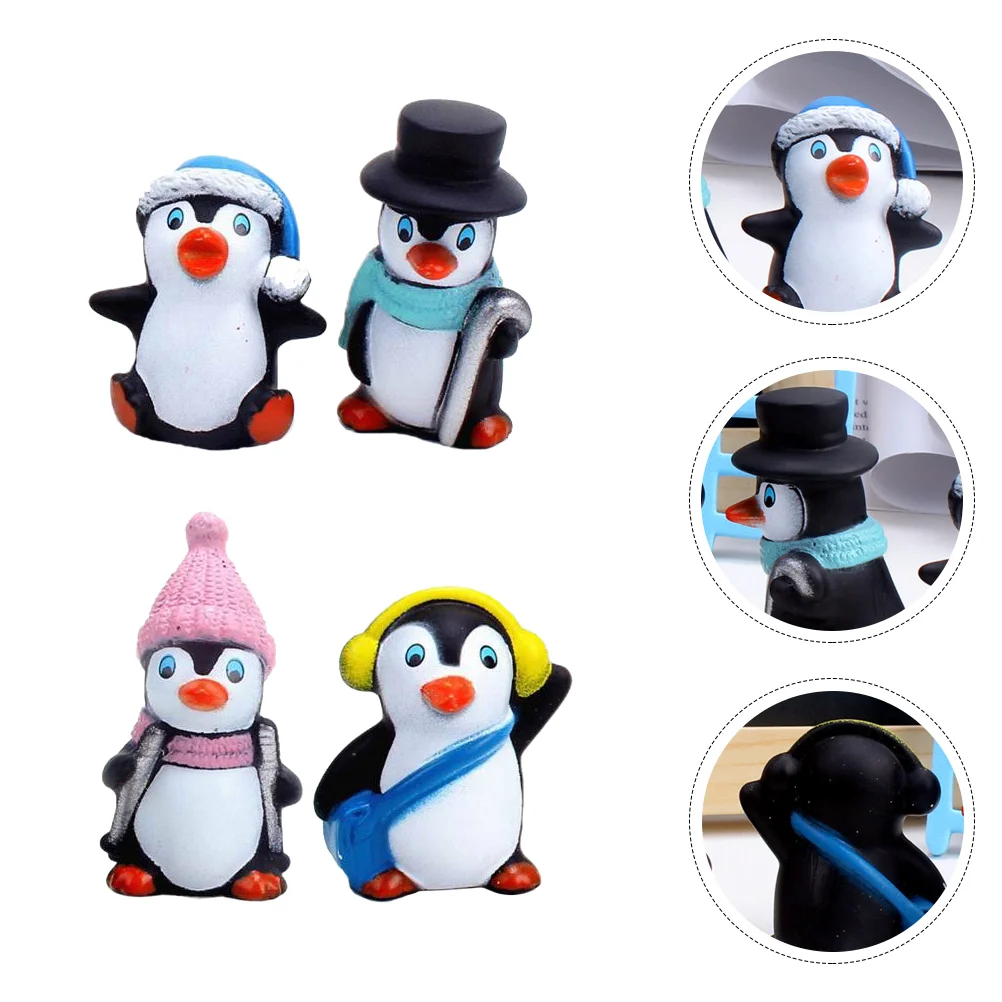 

4 Pcs Birthday Cake Toppers Vinyl Penguin Ornament Animal Mini Christmas Ornaments Decoration Child