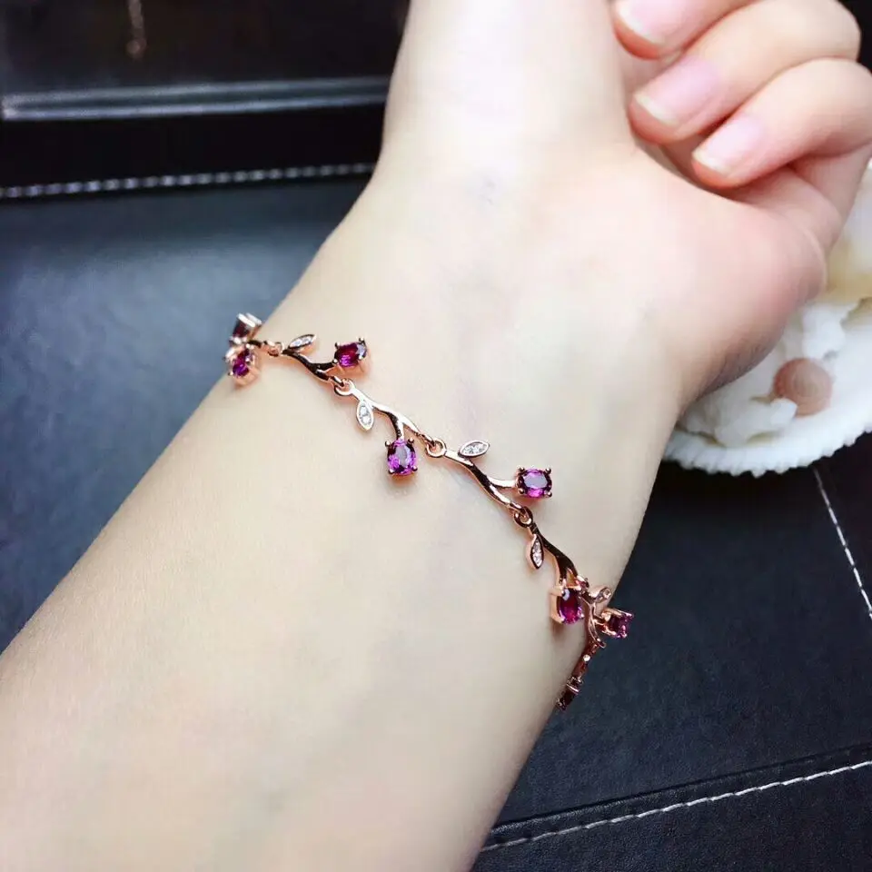 

MeiBaPJ Natural Garnet Gemstone Sweet Bracelet for Women Fine 925 Sterling Silver Accessaries Bangle Party Jewelry