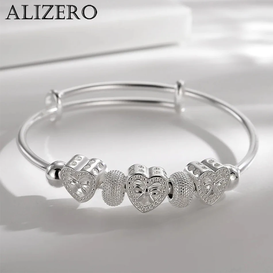 Женский браслет из серебра 925 пробы с подвеской в виде сердца