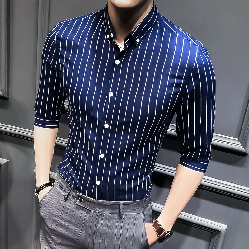 

New Shirts for Men Clothing Korean Slim Fit Half Sleeve Shirt Men Casual Plus Size Business Formal Wear Chemise Homme 5XL-M