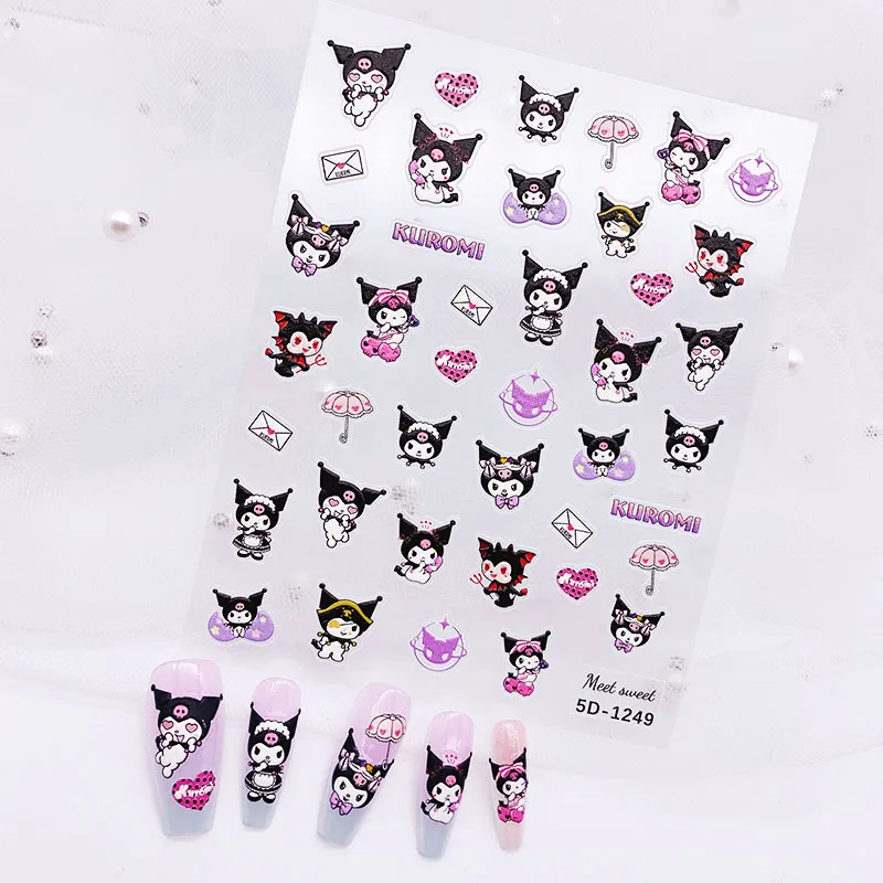 1 шт. новые аниме 5D тисненные наклейки для ногтей украшения Sanrio Hello Kitty Kuromi