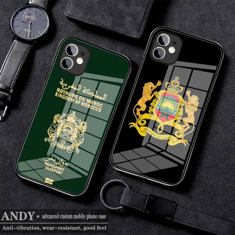 

Morocco Flag Coat Of Arms Symbol Phone Case Tempered Glass For Iphone6 6s 7 8 Plus XR X XS XSmax 11 12 13 Pro Mini Max