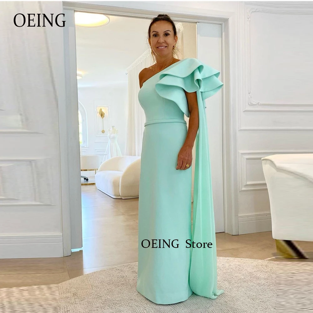 

OEING Light Mint Green Thick Satin Mother Formal Party Evening Dresses One Shoulder Floor Length Prom Dress Outfit Custom Made