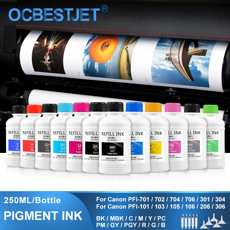

12×250ML Pigment Ink For Canon PFI-701 PFI-702 PFI-704 PFI-706 PFI-8706 PFI-101 PFI-103 PFI-105 PFI-106 PFI-206 PFI-306 PFI-301