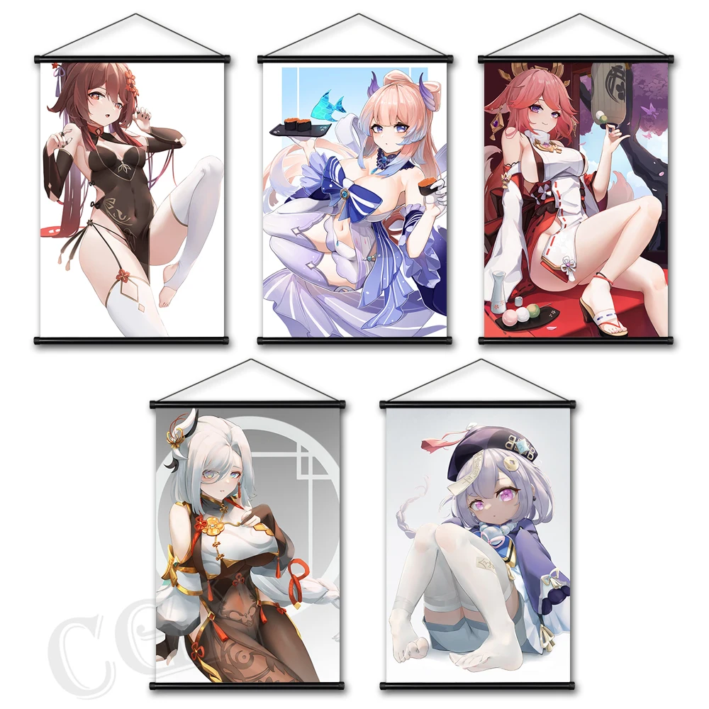 

Posters and Prints Hanging Scrolls Game Wall Art Genshin Impact Picture Ganyu Hutao Canvas Painting Mural Home Kids Room Decor