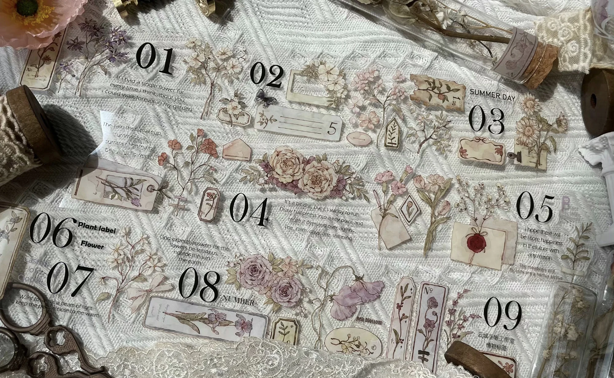 

Vintage Plant Floral Label Washi PET for Card Making DIY Scrapbooking Plan Decorative Sticker