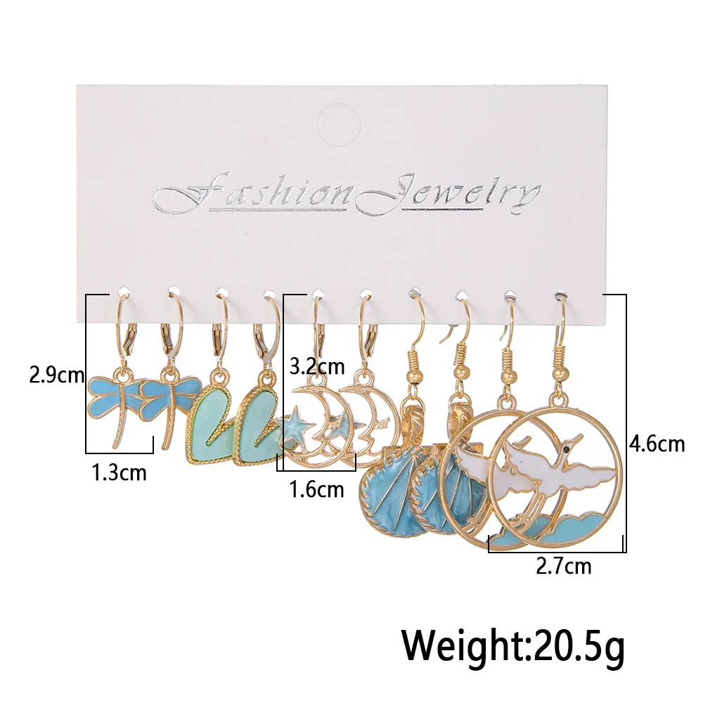 2023 Fashion 5 Pairs of Colorful Metal Drop Earrings for Women Set Sweet Butterfly Love Milk Tea Pendant Earrings Cute Jewelry