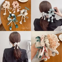 korean morning glory hair scrunchie chiffon floral print elastic hair band for girl ponytail hair tie headwear hair accessories