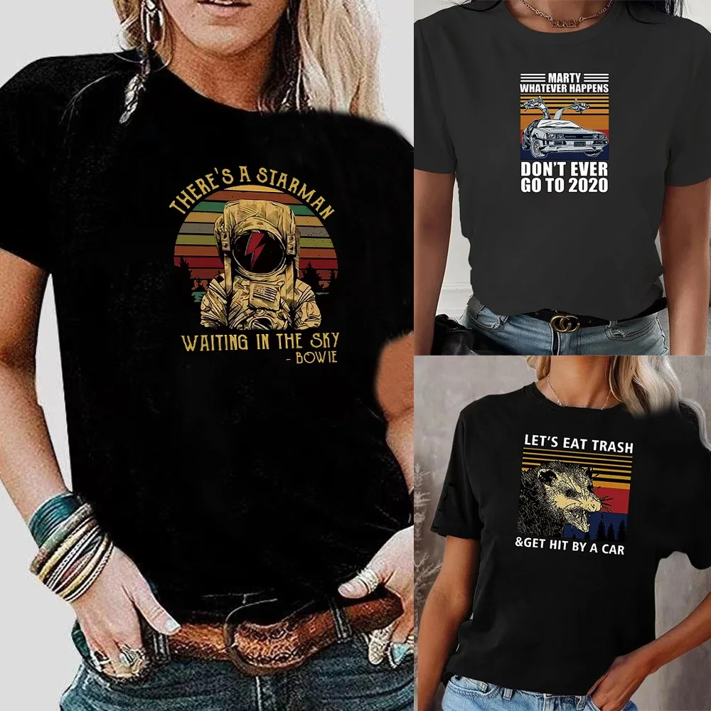 

2022 Women T Shirt Printed Clothing Summer O-Neck Loose Casual Short-sleeve Harajuku Hip Hop Top Slim Soft Tees Trend Streetwear