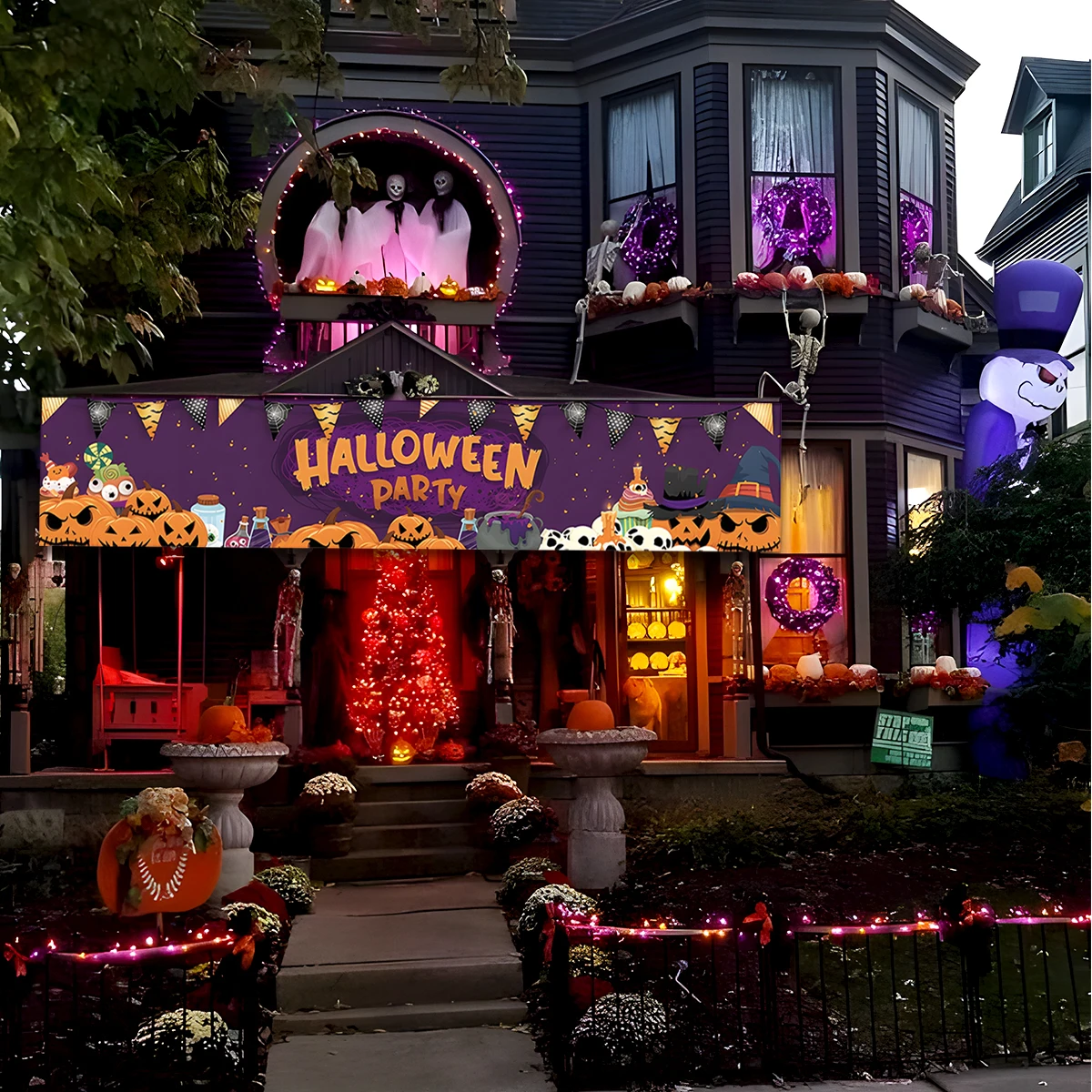 250x40 см Счастливый Хэллоуин декорация кровавая летучая мышь Тыква призрак печать