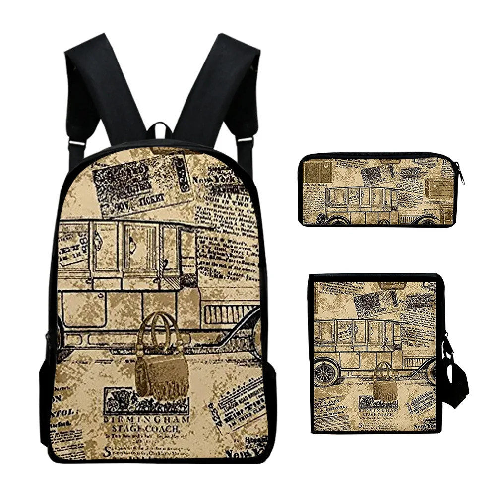 

Creative Fashion Vintage newspaper 3D Print 3pcs/Set pupil School Bags Laptop Daypack Backpack Inclined shoulder bag Pencil Case