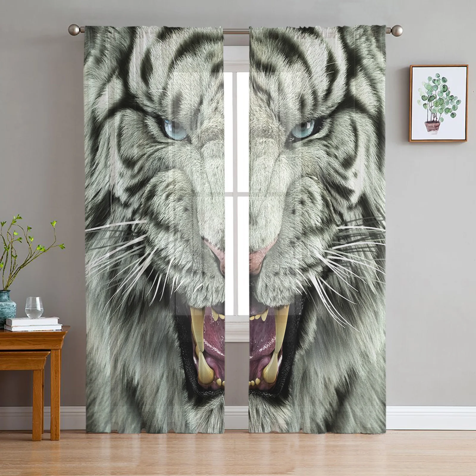 

Тюль с изображением белого тигра для окон, занавеска из органзы для гостиной, спальни, кухни, домашний декор, драпировка