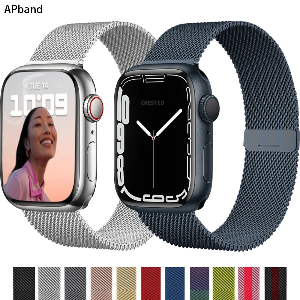 

Ремешок магнитный для Apple watch Band 44 мм 40 мм 45 мм 41 мм 42 мм 38 мм, браслет из нержавеющей стали для iWatch Series 3 4 5 6 se 7
