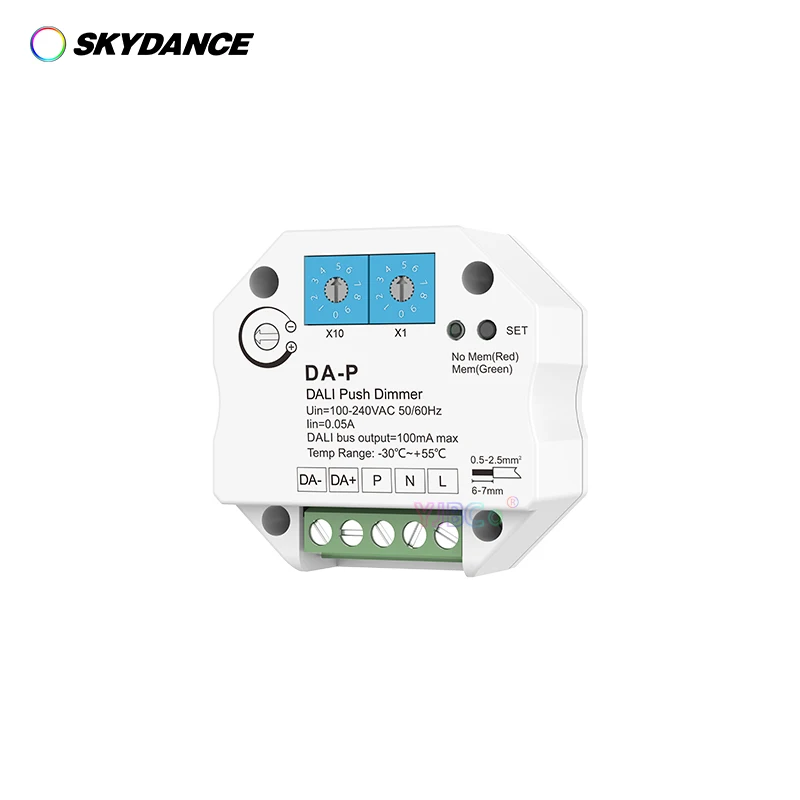 

Skydance DALI Push LED Dimmer 220V 110V AC for DALI Driver or Ballasts Dimming Speed Adjustable with Memory Function Dimmer DA-P