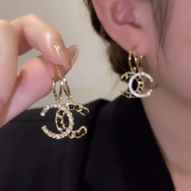 

Korean Crystal Zircon Double c Pendant Earrings For Women Boho Decor Dangle Earrings For Birthday Gift Party Wedding Jewelry