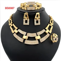 brazil gold plated jewelry set for woman rhinestone large necklace earrings banquet wedding party fine jewelry