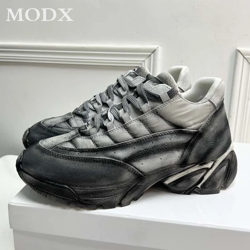 

Thick Se Retro Dirty Shoes 2023 Spring New Luxury Lace-up Mixed Cor Sneakers Fashion Platform Casual Walking Flat Trainers