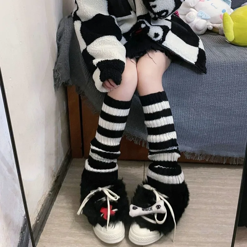 

Длинные Гетры, вязаные готические носки, японские носки Kawaii Lolita, женские зимние сладкие носки, леггинсы, полосатые по щиколотку