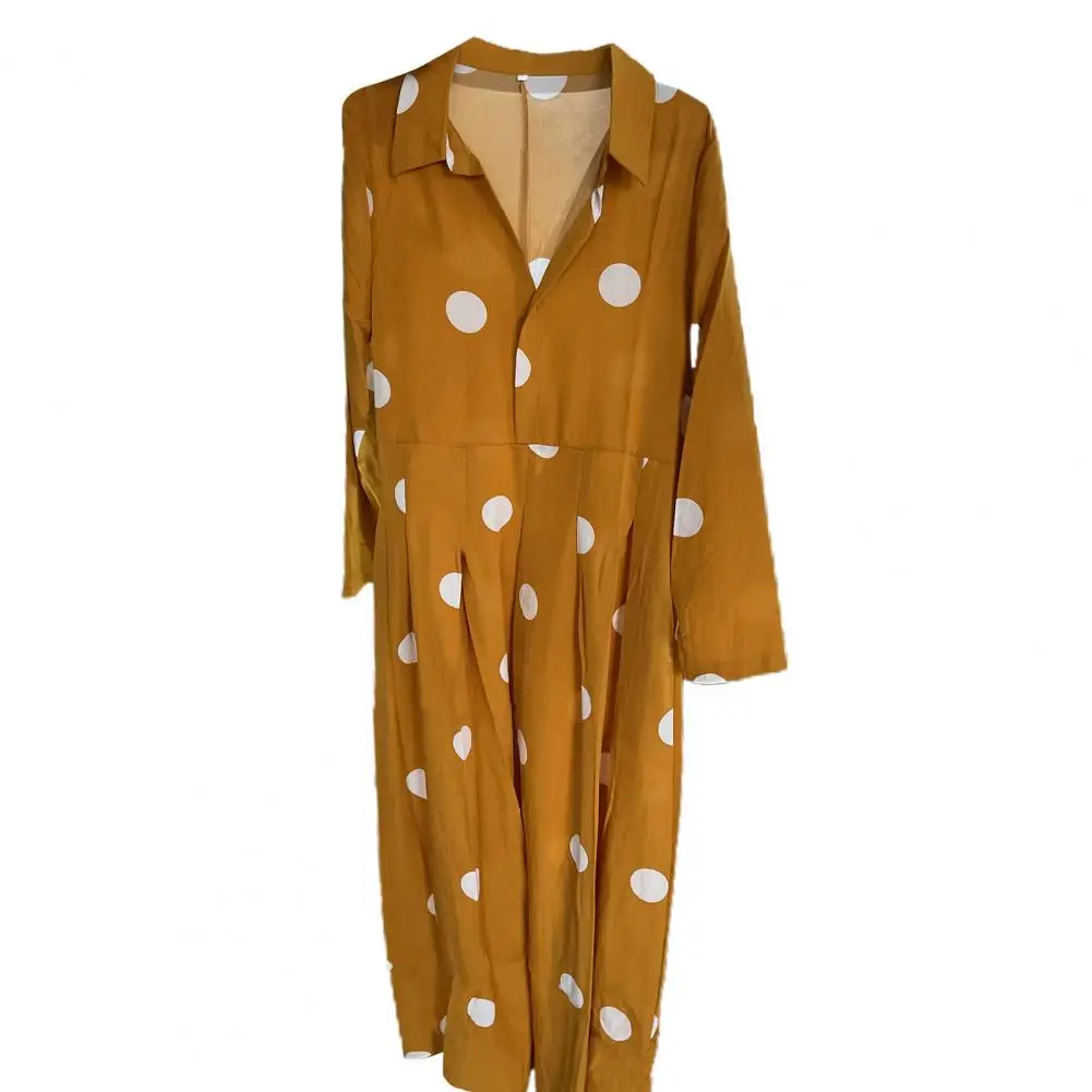 

A-line Shirt Long Dress Chic Women's A-line Maxi Dress Stylish Lapel Shirt Dress with Dot Print High Waist for Spring/autumn
