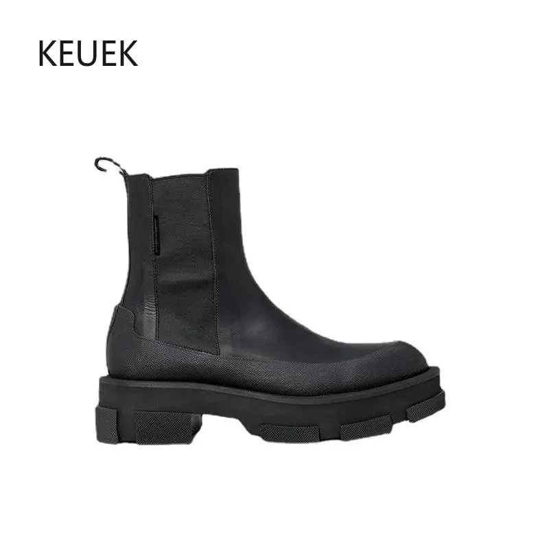 

New British Style Genuine Leather Men Chelsea Boots Vintage Fashion Thick Sole Ankle Motorcycle Boots Male Shoes Youth 5A
