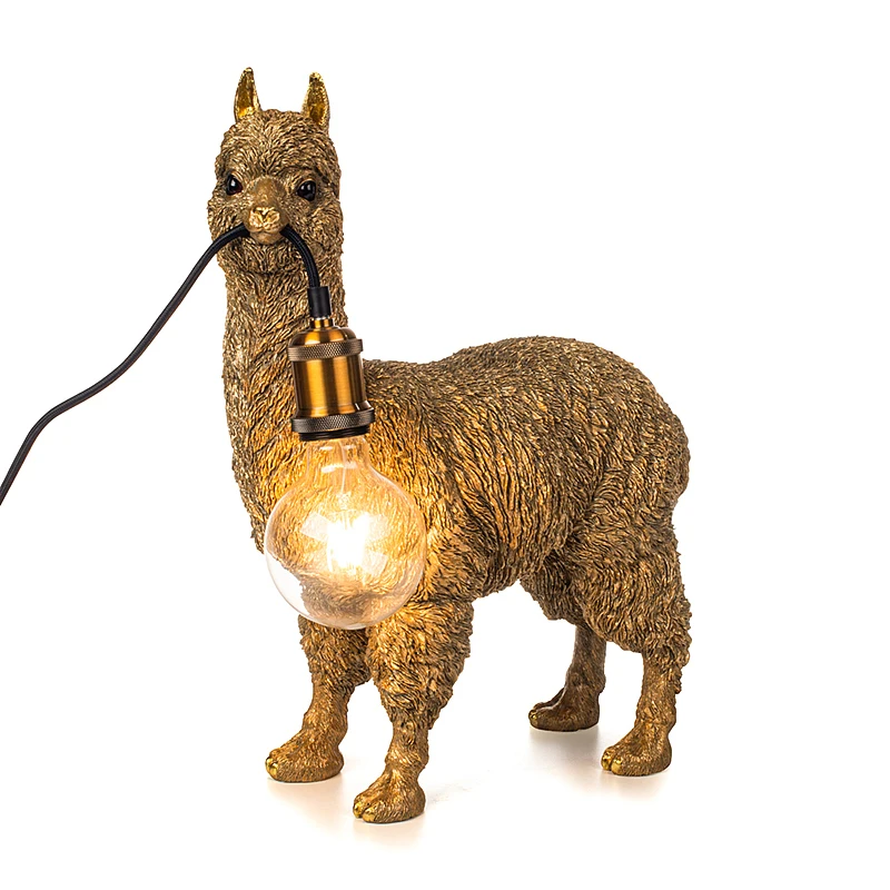

Superior Quality Modern Home Decoration Resin Cute Golden Animals Lama Alpaca Shape Table Light Lamp