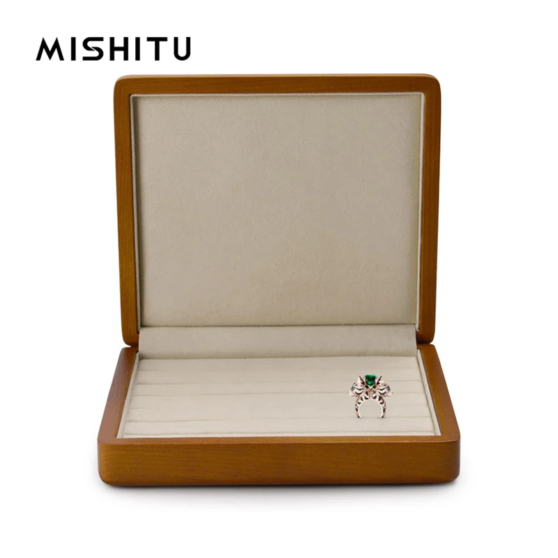 

MISHITU Solid Wood Jewelry Display Box with Cover Organizer for Ring Necklace Bracelet Jewelry Storage Japanese and Korean Style