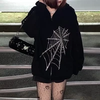 rhinestone skeleton sweatshirts women y2k grunge gothic tops hooded jacket vintage harajuku long sleeve zip up streetwear hoodie