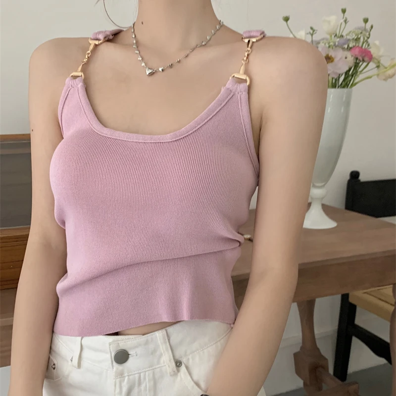 

Design Metal Hook Chains Tank Tops Women Summer New Fashion Slim Fit Sleeveless Crop Top for Y2K Girls