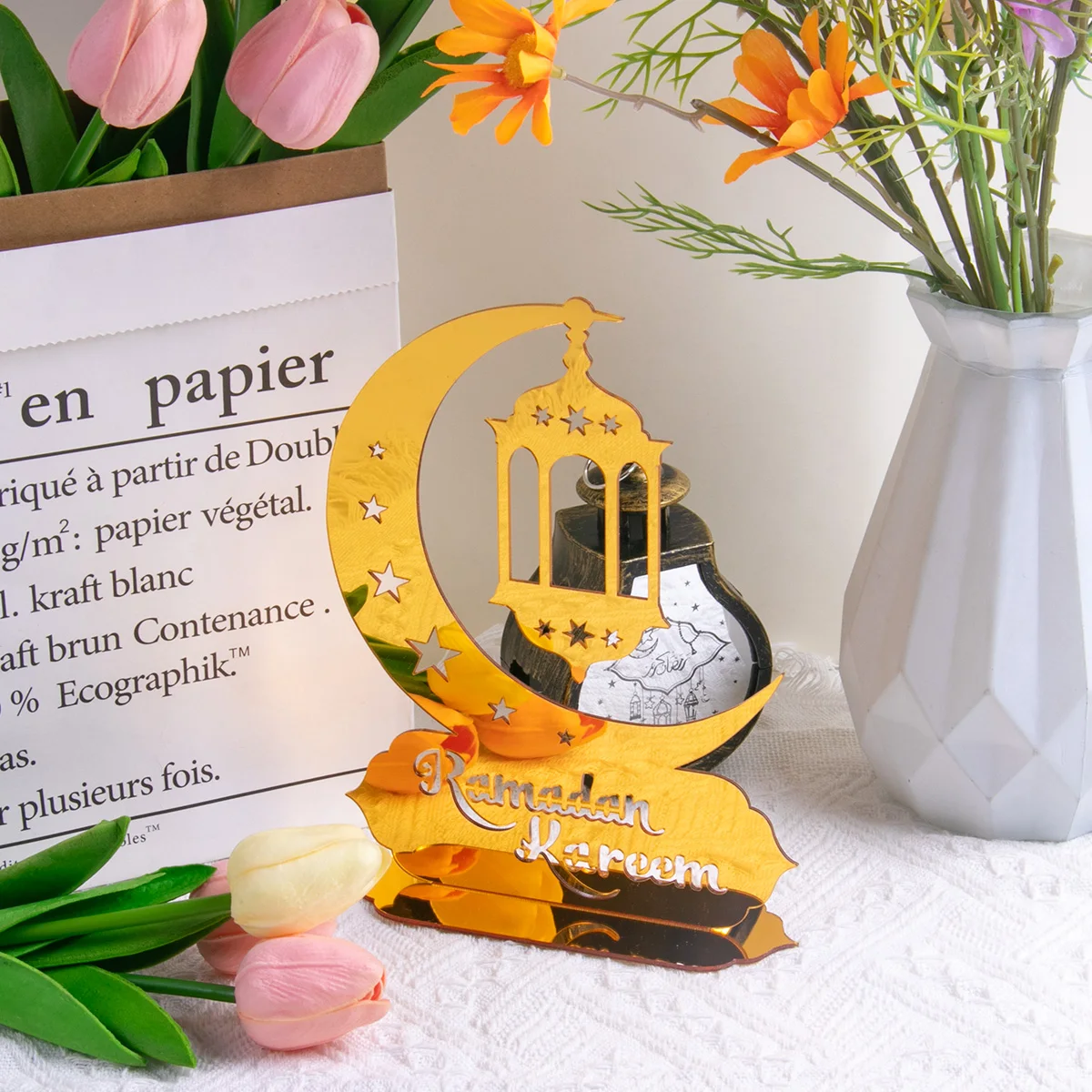 Декорирование на тему ИД Мубарак Золотая Звезда Луна Рамадан кареем украшение