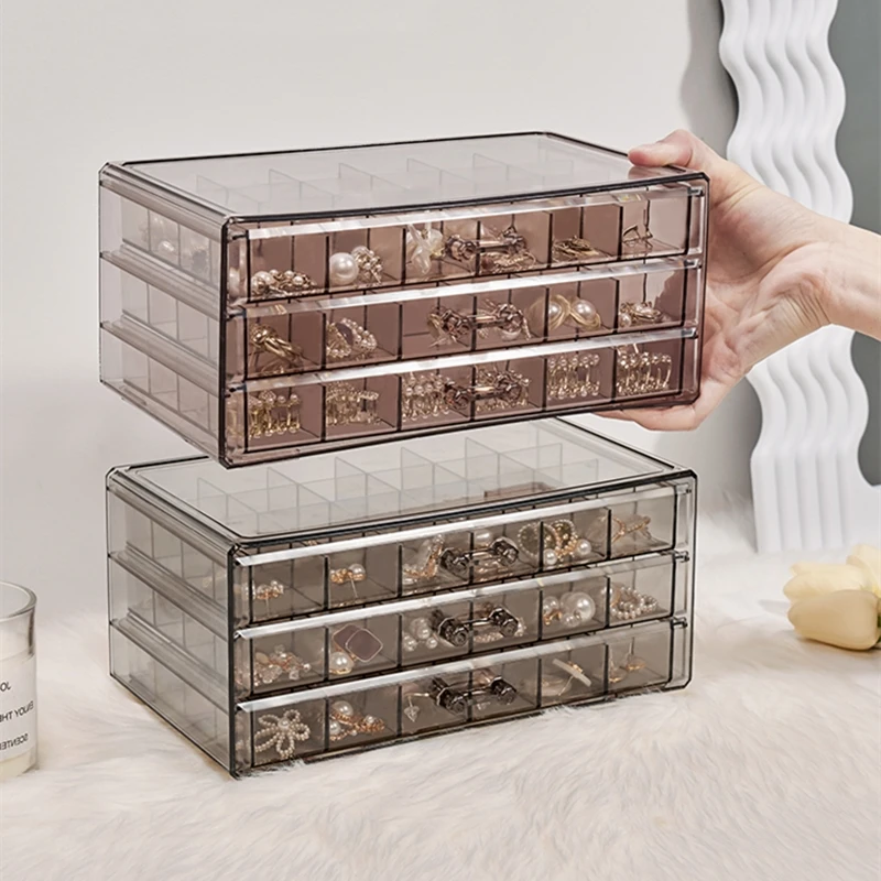 

Plastic Jewelry Storage Box Transparent Acrylic Three Layers 72 Grids Desktop Decorate Ear Nails Bracelet Necklace Boxes