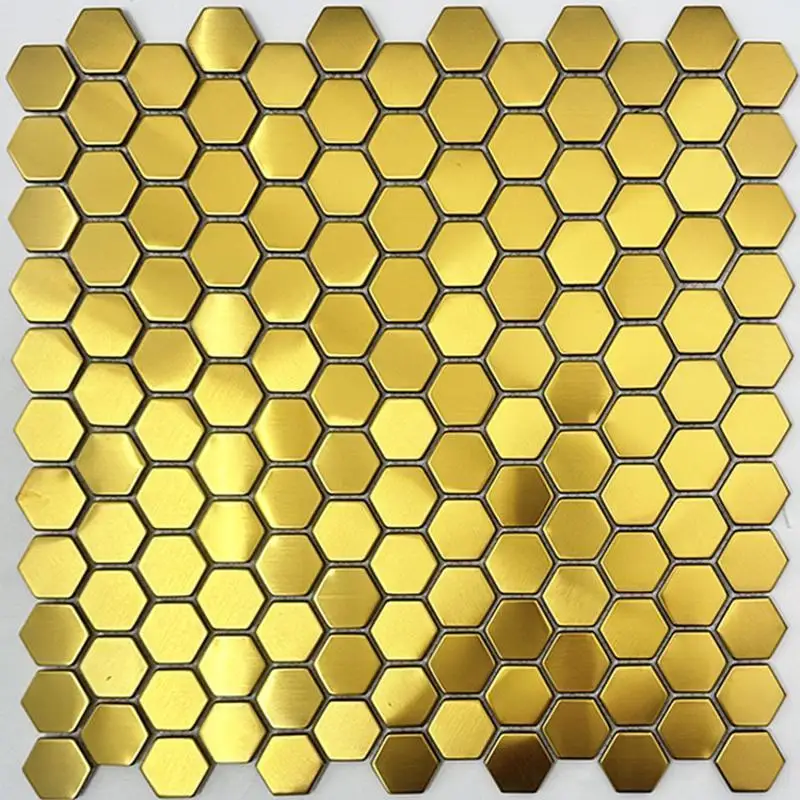 Фото Металлическая мозаичная плитка из нержавеющей стали 26x26 см, шестиугольная, с гальваническим зеркальным покрытием, для фоновой стены под телевизор в гостиной или баре №1