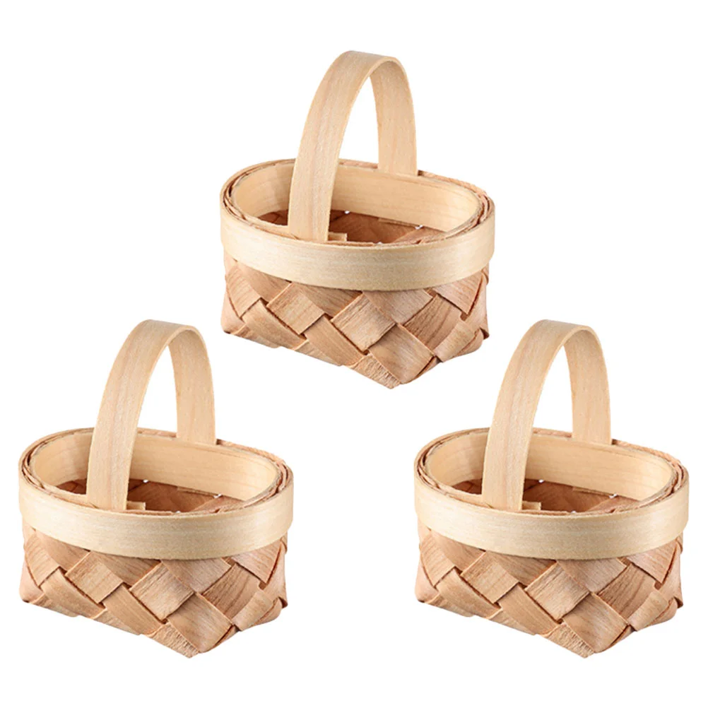 

3 Pcs Woven Basket Kids Picnic Basket Mini Hamper Handmade Woven Gift Basket Wood Basket Decor Basket Small Baby Mini Baskets